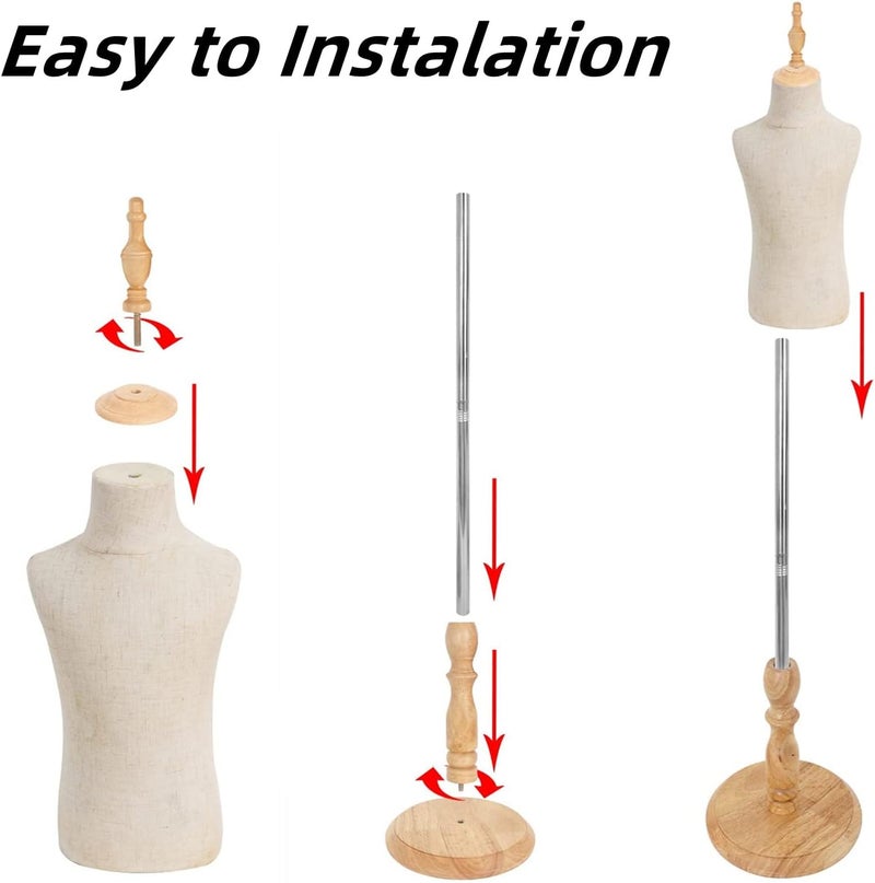 EaseHome Kids Mannequin Body,Child Dress Form with Wood Stand,Adjustable Girl and boy Dress Form for Apparel Scarf Window Shop Display, 10-11 Years Old - Image 5